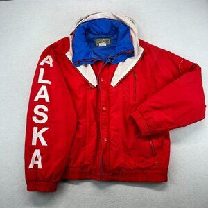 Vintage SKYR Mens Jacket Large Blue Red Nylon Down Filled Ski Snowboard Alaska